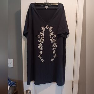 Navy Floral Embroidered Dress flowy shirt or dress.  Boho gypsy Dark blue